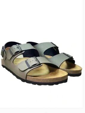 Plakton Baku Men 8 41 Slingback 2 Strap Cork Sandals taupe Gray Soft Footbed NEW